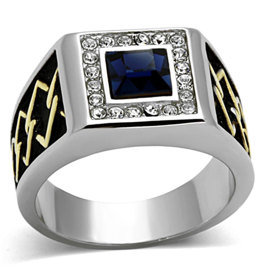 JCE1180-13 Two-Tone IP Gold (Ion Plating) Stainless Steel Ring with Top Grade Crystal  in Montana-13