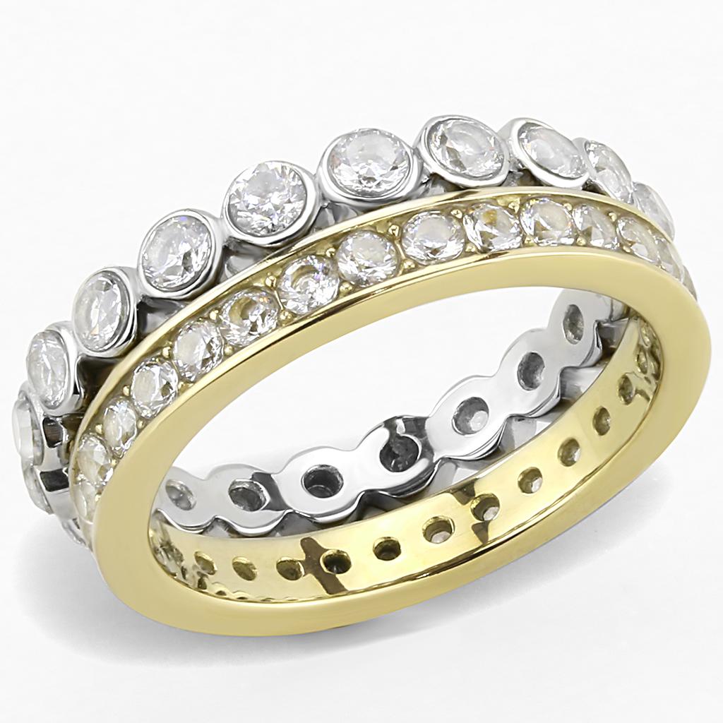 JCE3232 Two-Tone IP Gold (Ion Plating) Stainless Steel Ring with AAA Grade CZ  in Clear