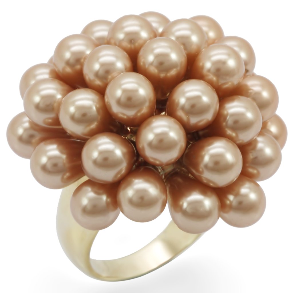 JCE050 Gold Brass Ring with Synthetic Pearl in Champagne