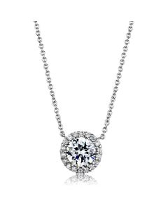 JCE3W1027 - Rhodium Brass Chain Pendant with AAA Grade CZ  in Clear