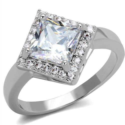 JCE1083 Rhodium Brass Ring with AAA Grade CZ  in Clear