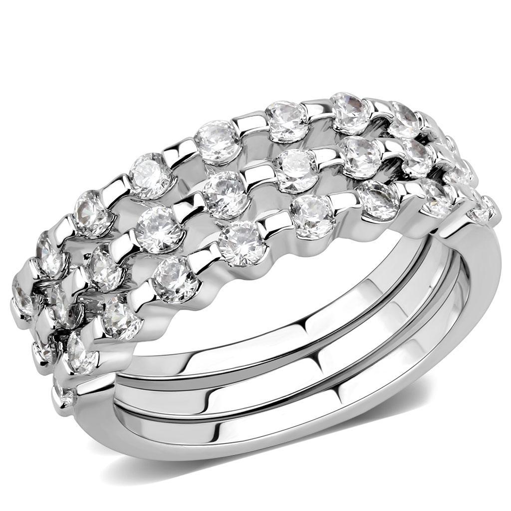JCE1595-6 Rhodium Brass Ring with AAA Grade CZ  in Clear-6