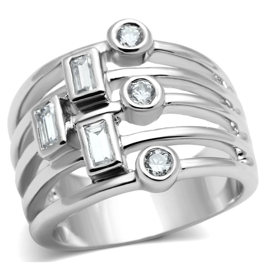 JCE271-6 Rhodium Brass Ring with AAA Grade CZ  in Clear-6