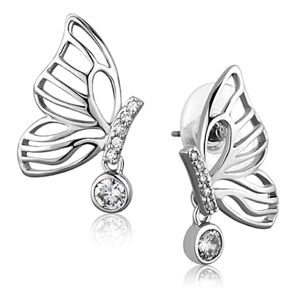 JCE618 Rhodium Brass Earrings with AAA Grade CZ  in Clear