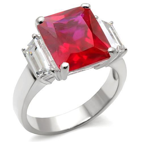 JCE061-8 High-Polished 925 Sterling Silver Ring with Synthetic Garnet in Ruby-8