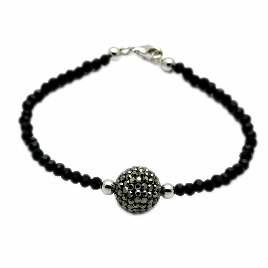 JCELO2048 - Rhodium + Ruthenium Brass Bracelet with Top Grade Crystal  in Jet