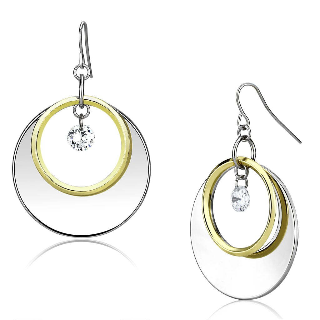 JCE2692 Reverse Two-Tone Iron Earrings with AAA Grade CZ  in Clear