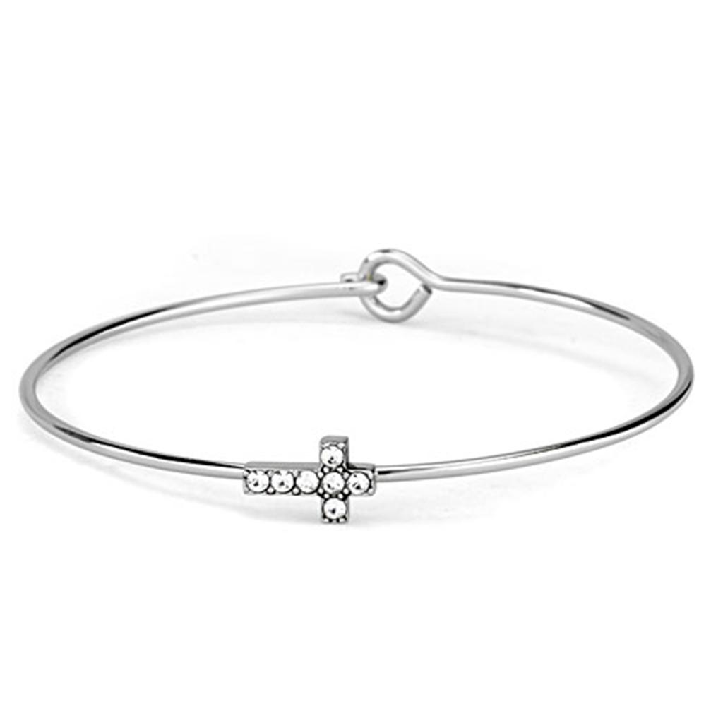 JCE3266-7.5 Rhodium Brass Bangle with Top Grade Crystal  in Clear-7.5"