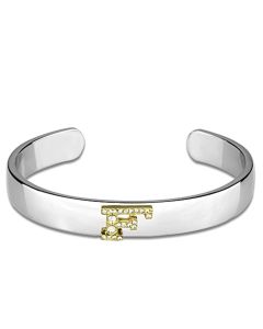 JCE3616-6.75 Reverse Two-Tone White Metal Bangle with Top Grade Crystal  in Clear-6.75"