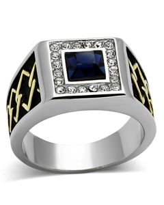 JCE1180-13 Two-Tone IP Gold (Ion Plating) Stainless Steel Ring with Top Grade Crystal  in Montana-13