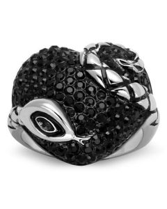 JCE1788 Two-Tone IP Black (Ion Plating) Stainless Steel Ring with Top Grade Crystal  in Jet