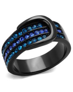 JCE2549 IP Black(Ion Plating) Stainless Steel Ring with Top Grade Crystal  in Multi Color