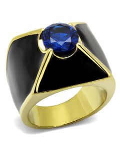 JCE2640 IP Gold(Ion Plating) Stainless Steel Ring with AAA Grade CZ  in London Blue