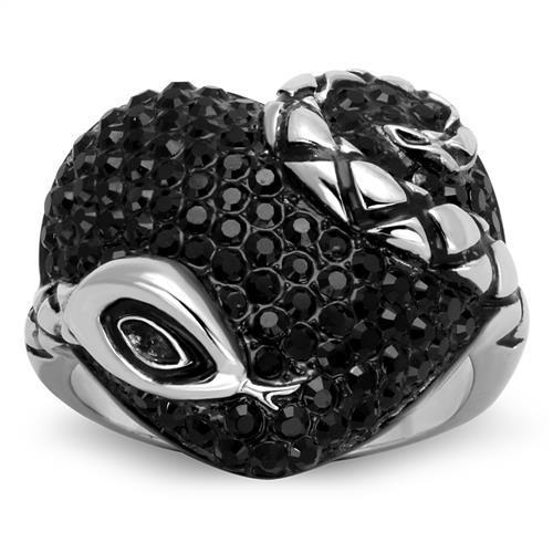 JCE1788 Two-Tone IP Black (Ion Plating) Stainless Steel Ring with Top Grade Crystal  in Jet