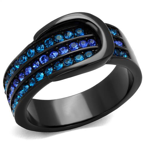 JCE2549 IP Black(Ion Plating) Stainless Steel Ring with Top Grade Crystal  in Multi Color
