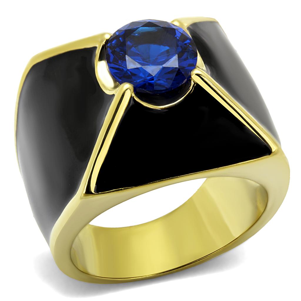 JCE2640 IP Gold(Ion Plating) Stainless Steel Ring with AAA Grade CZ  in London Blue