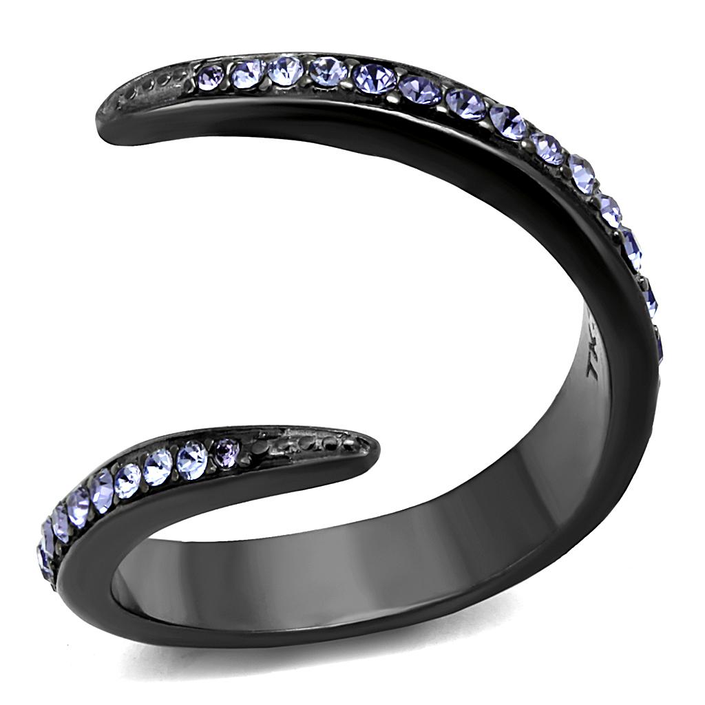 JCE2732-5 IP Light Black  (IP Gun) Stainless Steel Ring with Top Grade Crystal  in Tanzanite-5