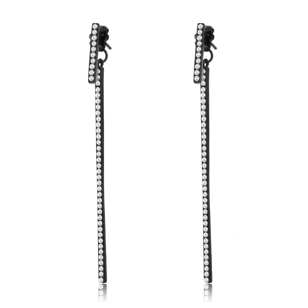 JCE3470 IP Black(Ion Plating) Stainless Steel Earrings with Top Grade Crystal  in Clear